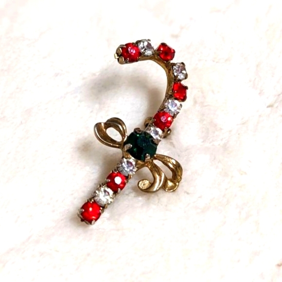 Vintage 1950's Christmas Candy Cane Rhinestone Brooche - Picture 6 of 6